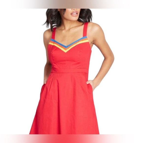 Modcloth Verve Red Rainbow Dress Womens Size 6 NEW WITH TAGS - Picture 6 of 8